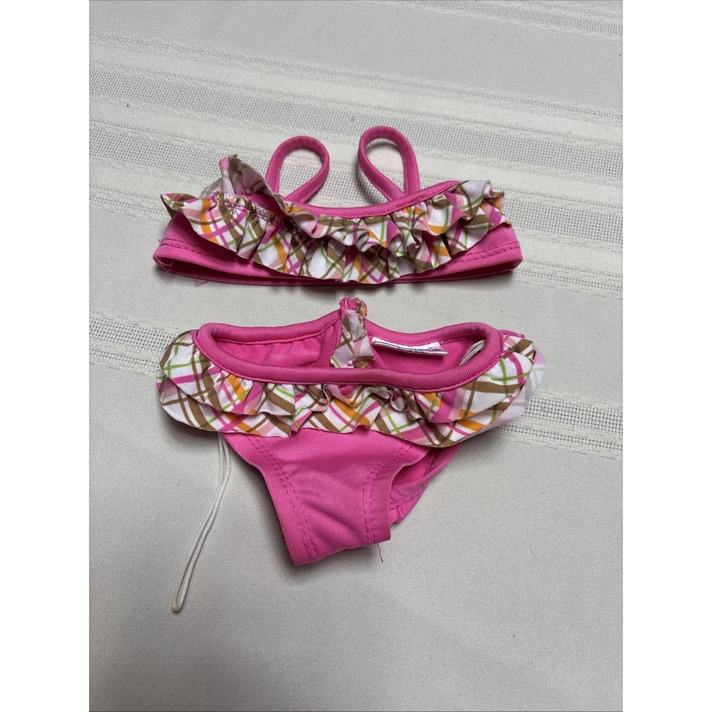 Build A Bear BAB Pink Plaid 80s Vibe Bathing Suit Bikini